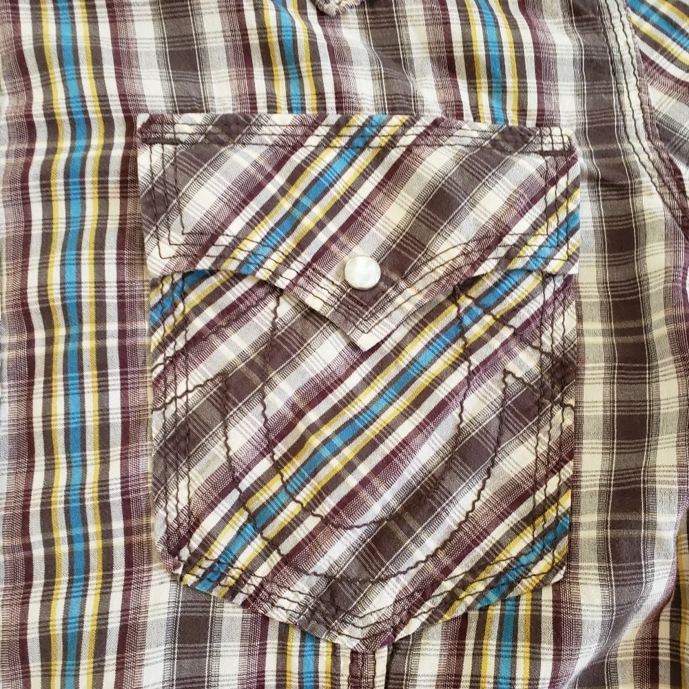 True Religion Rocky Plaid Long Sleeve Snap Shirt Size XL